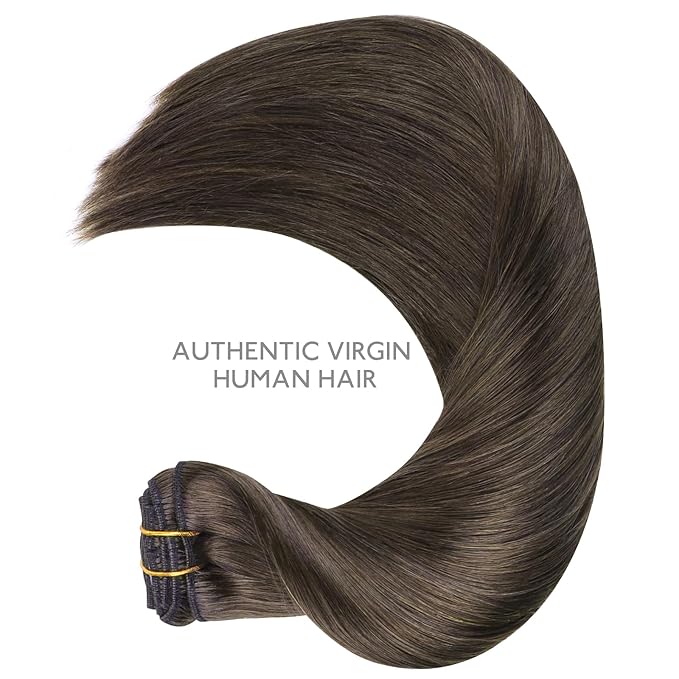 WENNALIFE Clip in Hair Extensions Real Human Hair, 18 Inch 120g 7pcs Human Hair Extensions Clip In Human Hair, Cool Dark Brown Clip In Real Hair Coloured Remy Human