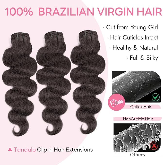 Clip in Hair Extensions Real Human Hair Body Wave 2 Dark Brown Clip in 100% Brazilian Remy Human Hair Extensions 8pcs Per Set with 18 Clips Double Weft 16 Inch 90g/3.6oz