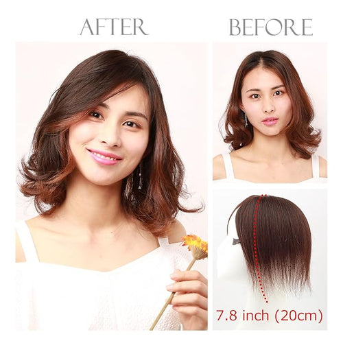 100% Human Hair Topper Machine Hand Made Hair Pieces Clip in Hair Wiglets for Women Thinning Hair,Hair Loss BAZF710 (BR Brown × Hair Length:7.8"(20cm), Base Dimension:2.8"×3.9"(7cm×10cm))