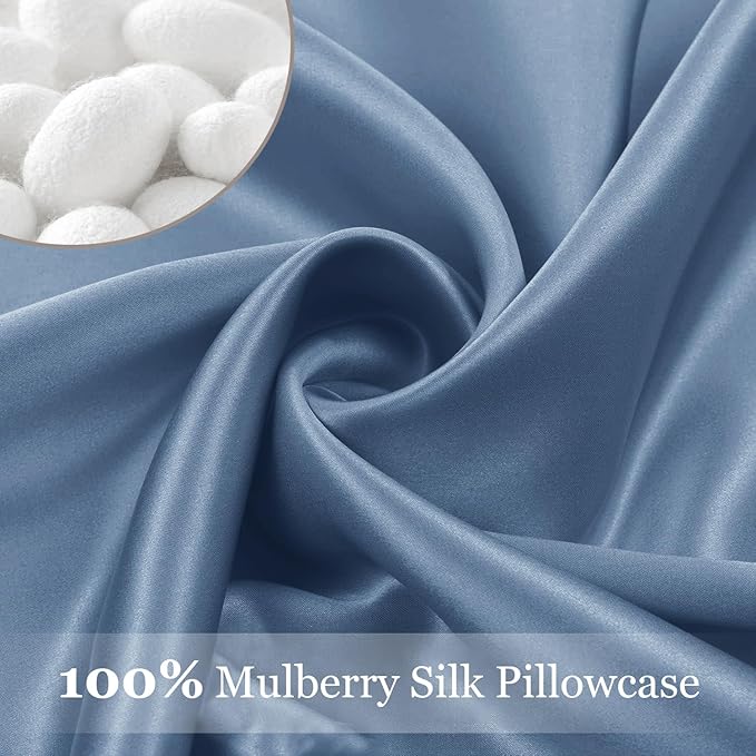 Adubor 100% Silk Pillowcase - Mulberry Silk Pillow Cases, 23 Momme 6A Grade Fibers, Silk Pillow Case for Hair and Skin Health, with Hidden Zipper (Standard 20''×26'', Gray Blue, 1PC)
