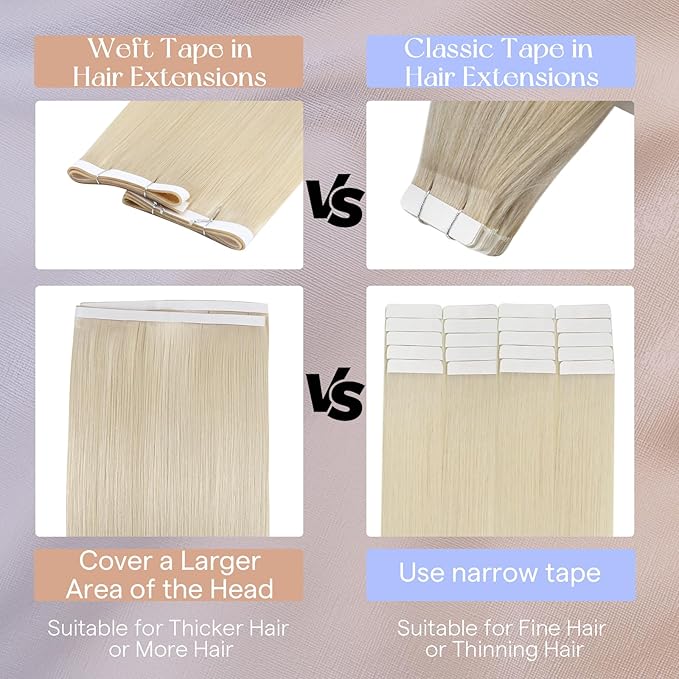 Full Shine Blonde Hair Extensions Human Hair Color 60 Blonde Tape in Extensions PU Long Genius Weft Hair Extension Wide Tape Invisible Adhesive 50G 18Inch Cuticles Aligned Bridal Hairstyles Natural