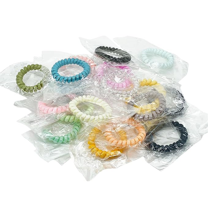 54 Pcs(3 Pack of 18) Colorful Spiral Hair Ties,Individually Wrapped Coil Hair Ties,Phone Cord Hair Ties for Thin Hair Elastics No Damage,Ponytail Holders for Thick Hair,No Crease Hair Ties