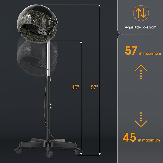 Professional Standing Hair Dryer - 1875W Floor Standing Hooded Dryer Hair Bonnet with Ionic Generator for Professional Salon Station Spa Home Use Hair Drying Treatment Adds Shine Volume (Black)