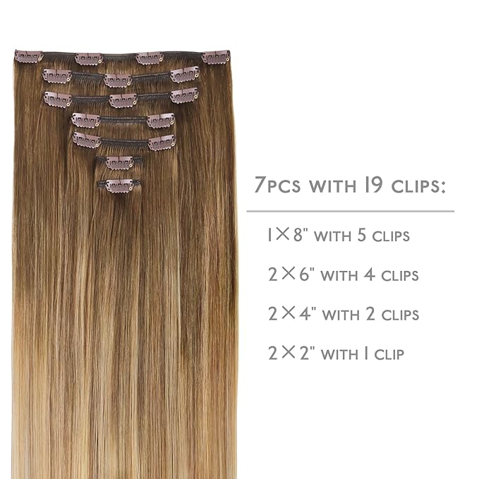 WENNALIFE Clip in Hair Extensions Real Human Hair, 22 Inch 120g 7pcs Human Hair Extensions Clip In Human Hair, Balayage Chestnut Brown Mixed Dirty Blonde Hair Extensions Clip In Real Hair Coloured