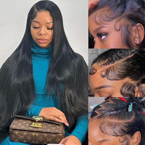 32 Inch 13x6 HD Lace Front Wigs Human Hair Straight Wigs Human Hair Pre Plucked 200 Density Glueless Wig Natural Black 13x6 Lace Frontal Wigs for Women