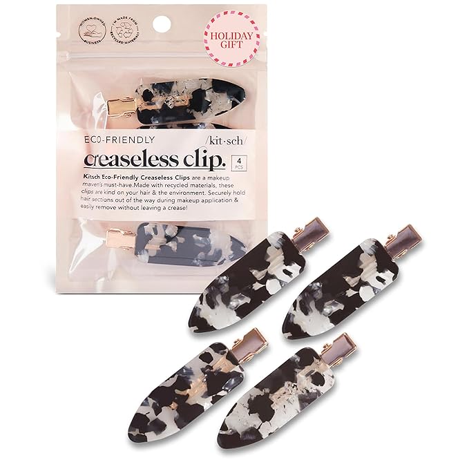 Kitsch Creaseless Hair Clips for Women - No Crease, No Bend Hair Clips for Styling, Bangs, Makeup Application, Face Wash | Recycled Acrylic - Black Terrazzo | Ideal Gifts for Women, 4pcs