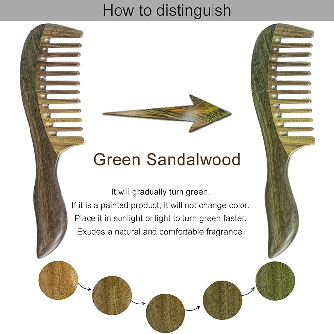 Hair Comb Wooden Wide Tooth Combs for Curly, 2 Pcs Detangling Natural Sandalwood Combs for Women and Men, Detangles Wet or Dry, Thin, Thick, Wavy or Straight Hair, Scalp Massager, Anti-static