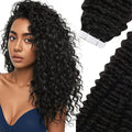 Sunny Hair Curly Tape in Hair Extensions Human Hair Kinky Curly Tape in Extensions for Women Real Hair Natural Black Tape in Human Hair Extensions 16 inch 50g