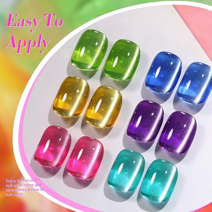 Born Pretty Cat Magnetic Eye Gel Nail Polish Neon Glazed Glass Crystal Magnetic Gel Spring Summer Yellow Green Pink Blue Purple Translucent Gel Polish Set Manicure Nail Art DIY at Home