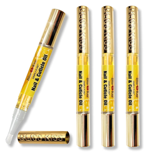 Bliss Kiss | Crisp Fragrance 4 Nail Oil Cuticle Pens w/Vitamin E & Jojoba⏤Nail Strengthener Nail Growth Treatment for Brittle Peeling Breaking Thin Nails