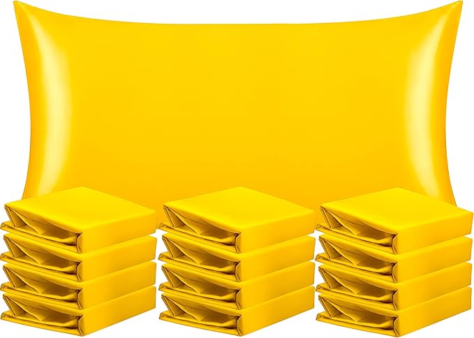 NTBAY 12 Pack Satin King Pillowcases for Hair and Skin, Luxurious and Silky Pillow Cases with Envelope Closure, 20 x 36 Inches, Yellow