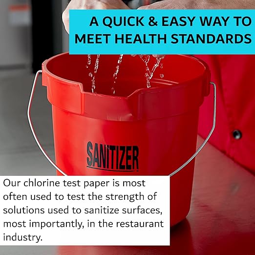 Chlorine Test Strips for Restaurants and Food Services, 1 x Vial of 100 Sanitizer Test Strips for Kitchens, 0-200 ppm Testing Kit for Sanitizing Solution, Precise Bleach Testing Kit by FryOilSaver Co.
