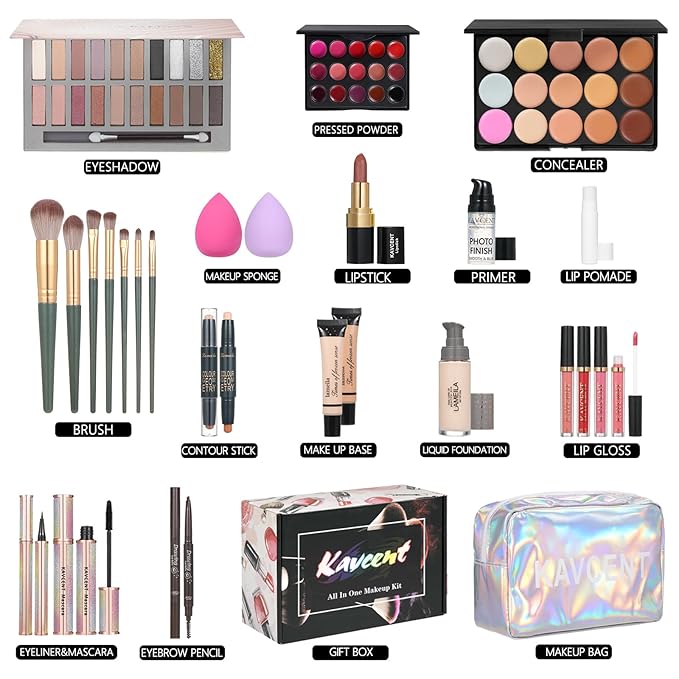 Makeup Kits Makeup Kit for Women Full Kit Makeup Set for Women Foundation Face Primer Eyeshadow Concealer Lipstick Makeup Bag Makeup Sets for Teens