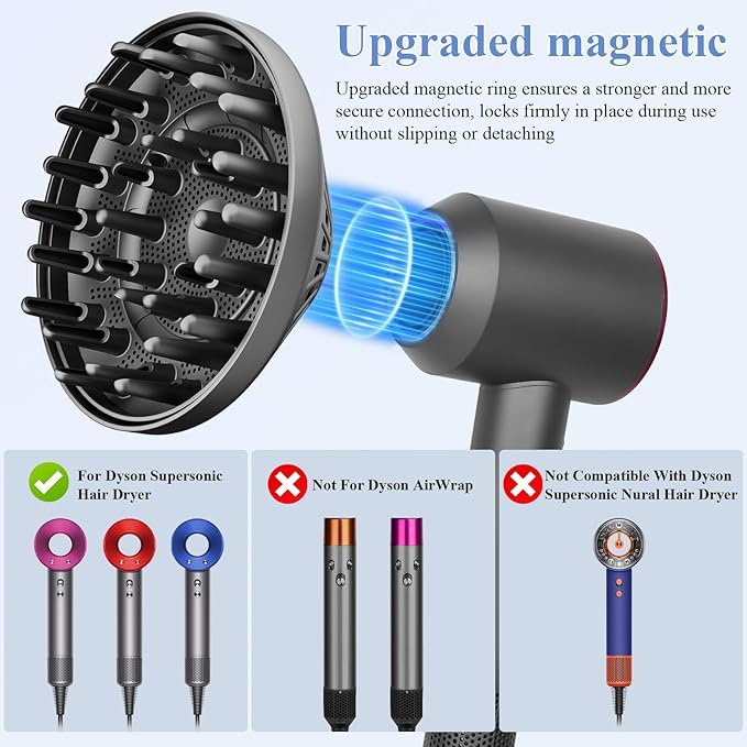 6-Inch Diffuser Attachment for Dyson Hair Dryers, Curl-Enhancing Large Diffuser Compatible with Dyson Supersonic Hair Dryer Attachment, Faster Drying Defines Curls for Waves Curls Coils Hair