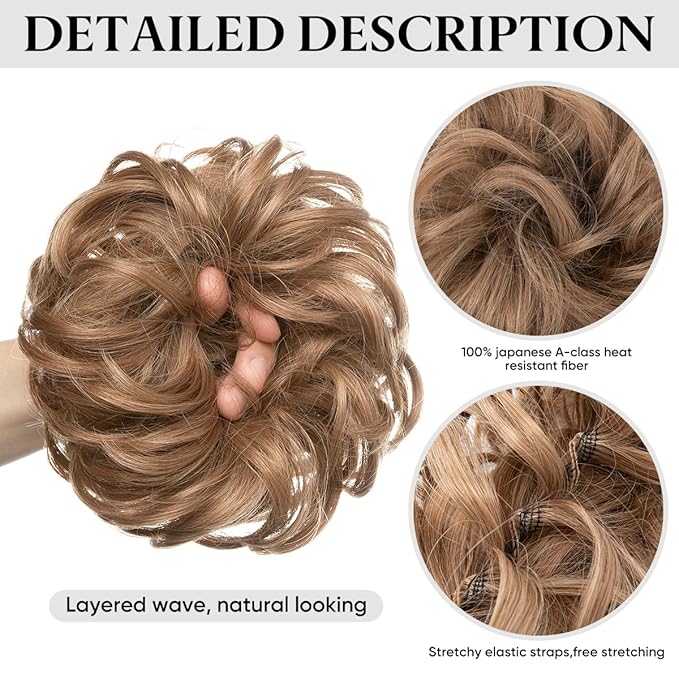 SARLA 2PCS Grey Messy Hair Bun Hair Pieces Wavy Curly Synthetic Updo Fake Scrunchies Ponytail Extension for Women 171#