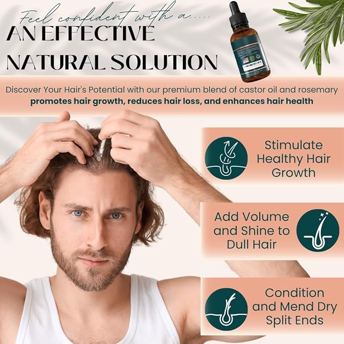 Live Fraiche Rosemary Oil for Hair Growth (2oz) with Cold Pressed Castor Oil Natural Hair Growth Oil - Rosemary and Growth for Hair Castor Oil -Strengthening Hair Oil for Damaged Hair and Hair Loss