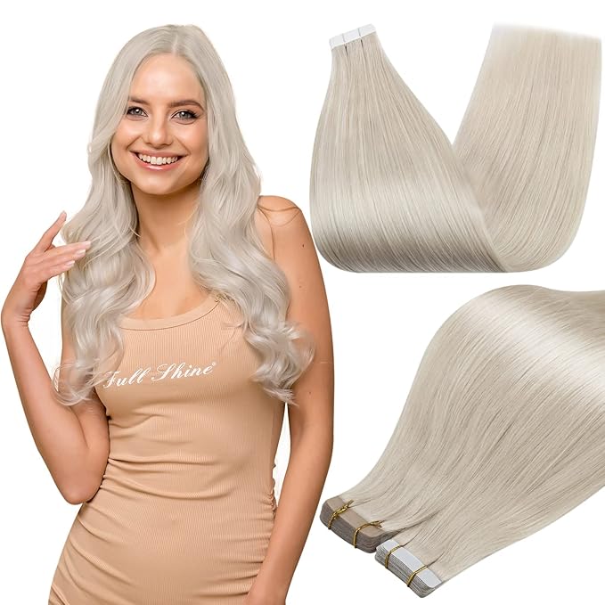 Full Shine Blonde Tape in Hair Extensions Real Human Hair Color 1000 Blonde Hair Extensions Tape in 22Inch Adhesive Long Seamless Skin Weft 100G Straight Extension 40Pcs