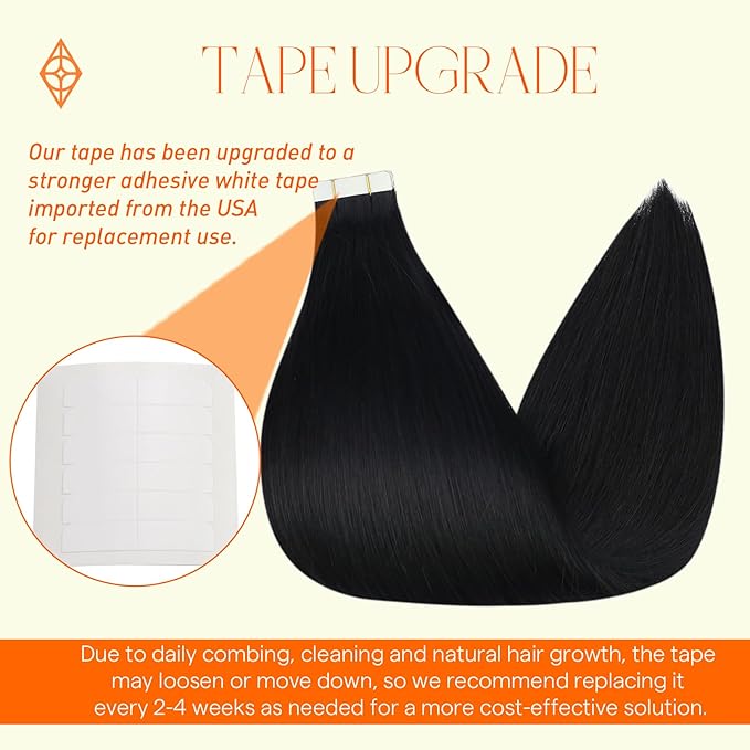 Full Shine Human Hair Tape in Extensions 24Inch Long Hair Extensions Color 1 Jet Black Invisible Tape in Hair Extensions Remy Hair 40Pcs Skin Weft Human Hair Extensions 100G Add Length