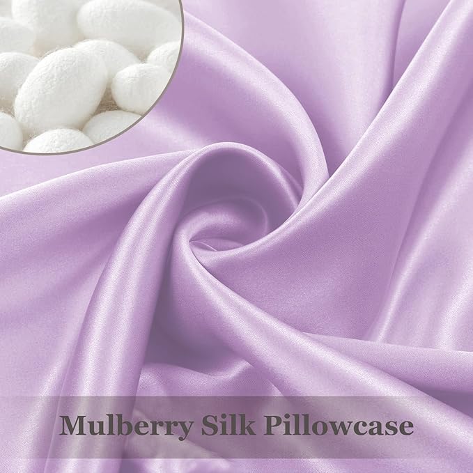 Adubor 100% Mulberry Silk Pillowcase for Hair and Skin with Hidden Zipper, Both Side 23 Momme Silk, 900 Thread Count(20x26 inches, Standard Size, Light Purple, 1pc)