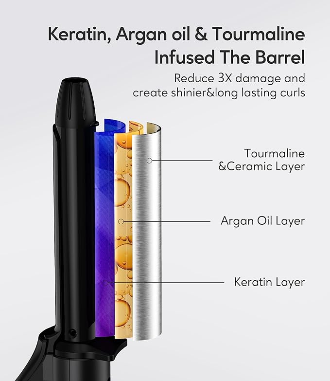 FARERY 1/2 Inch Ceramic Mini Hair Curler with 3 Adjustable Temp, 100-240V Dual Voltage, Travel Curling Iron for Short Hair, Auto-Off, Infused with Keratin & Argan Oil, Include Storage Bag, Black