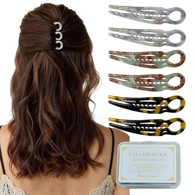 6 Pack Prestige Hair Pins for Women, 3.15" Medium French Hair Pins for Thin & Thick Hair, Curved Anti-Slip Design for Better Hold, Perfect Holiday Gift for Her