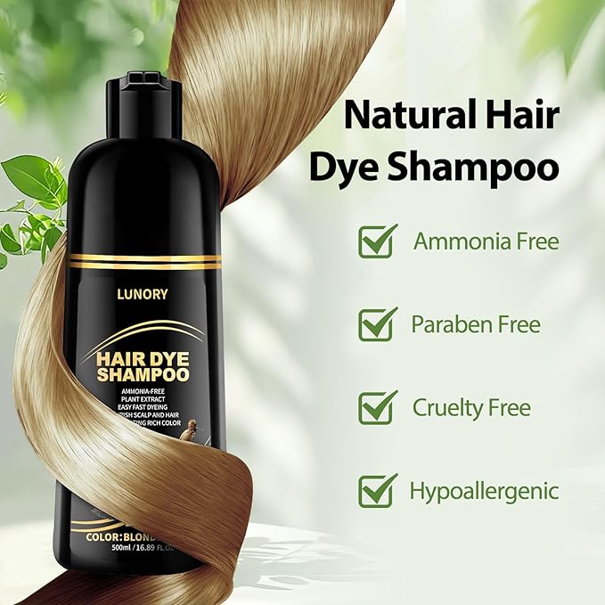 Blonde Brown Hair Dye Shampoo for Gray Coverage - 3 IN 1 Hair Color Shampoo with Argan Oil & Ginseng, Ammonia & Paraben Free, Long Lasting Semi-Permanent Natural Color for Women & Men (500ml)