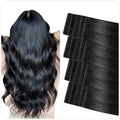 SUYYA Invisible Tape in Hair Extensions Human Hair Jet Black Seamless Injected Hand-Tied Pro Quality Virgin Human Hair 20PCS 50G/Pack Straight Tape Ins(18 inch #1 Jet Black)