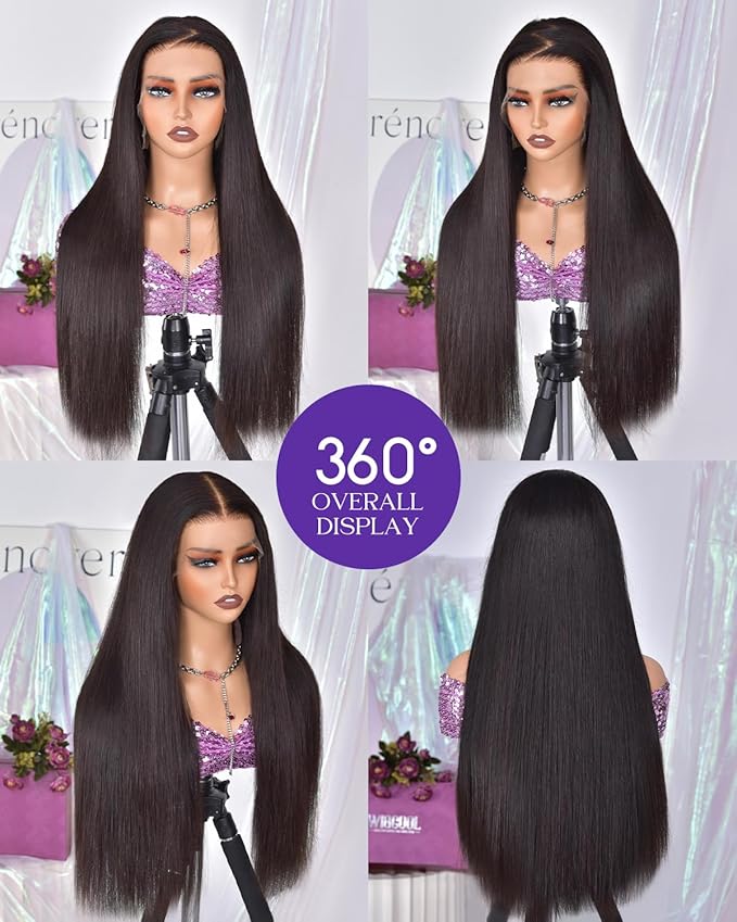 13x6 Lace Front Wigs Human Hair 180 Density Straight Transparent Lace Front Wigs Human Hair Pre Plucked Wigs for Women Glueless Wigs No Synthetic Blend Triple Lifespan 3X 24inch