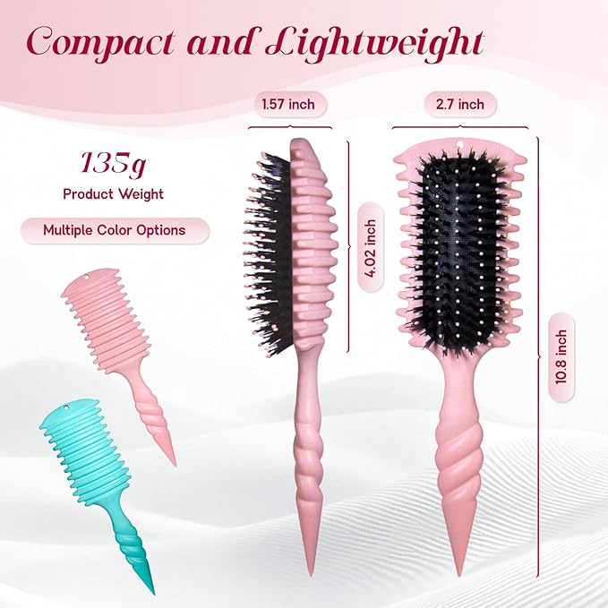 Curly Hair Brush, 5-in-1 Detangling & Curl Defining Brush for Curly Hair Wet or Dry, Shaping & Styling Brushes with Less Pulling for Women & Men (Pink)