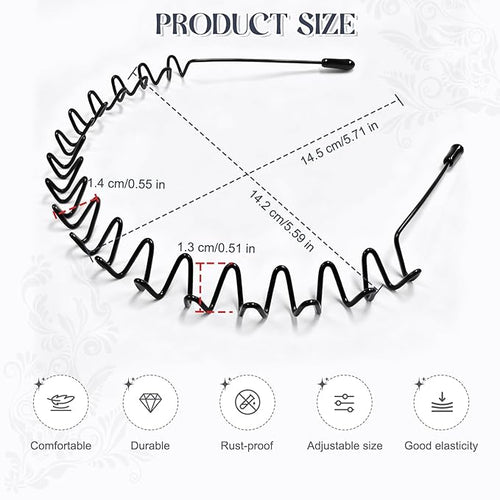 2 Pcs Metal Hair Band, Fashion Wavy Spring Metal Headband for Men & Women, Elastic Non Slip Metals Hairband for Daily Use Outdoor Sports Hair Hoop Hairs Accessories