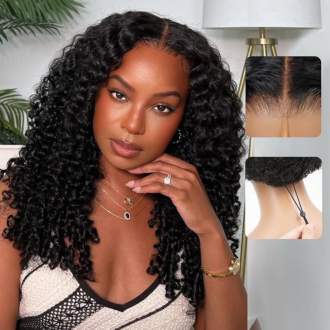 7x6 Burmese Curly Glueless Wigs Human Hair Pre Plucked Pre Cut 250% Density Drawstring Wig for Black Women 7x6 HD Lace Front Wigs Human Hair Glueless Wear and Go Nautural Color 26 Inch