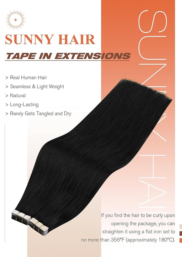Sunny Hair Tape in Extensions,Remy Hair Extensions Tape in Black Invisible Tape in Hair Extensions Human Hair 100g 24Inch