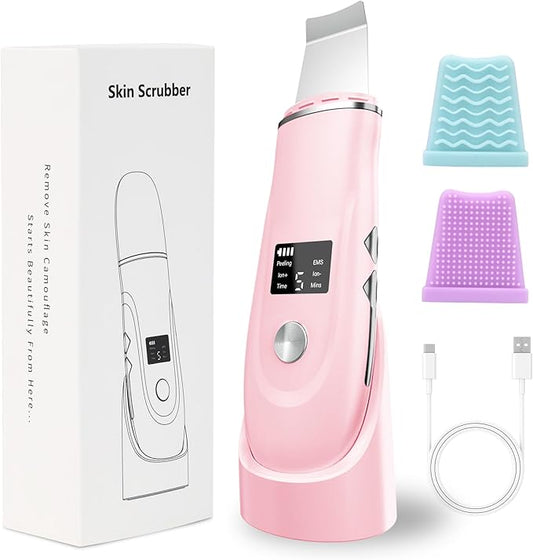 Skin Scrubber Facial Spatula - 4-in-1 Deep Cleansing Tool for Pore Extraction, Fast Charging Dock Blackhead Remover Face Spatula for Facial Skincare Women Gift (Pink)