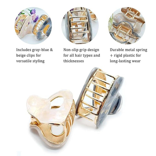 2Pcs Marble Pattern Hair Clips for Women - Non-Slip Grip Metal Claw Clip, Geometric Design Hair Accessories for Thin/Thick Hair, Cute Hair Styling Barrettes, 2.36 Inch