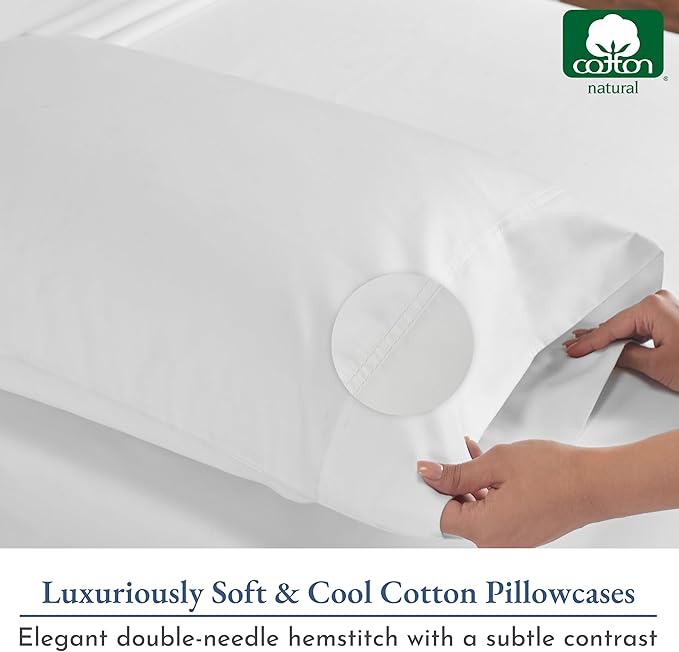 California Design Den Heirloom Soft, Smooth & Thick Certified 800 Thread Count 100% Cotton Sateen, 2 King Size Pillow Cases, Fits King Pillows (Bright White)