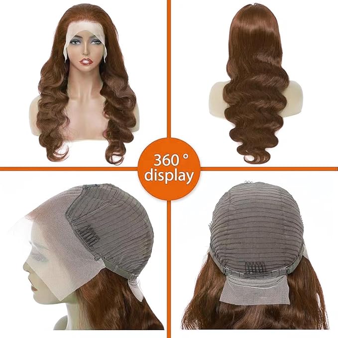 13x6 Body Wave Lace Front Wigs Human Hair Chocolate Brown Wig Human Hair Pre Plucked With Baby Hair 180 Density 4# Colored Brown HD Lace Frontal Wigs for Women 30Inch