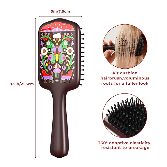 SIMETRA Wooden Paddle Hair Brush Unique Pattern Hair Brushes for Women Wet Brush Detangling Brush Guinean Ovangkol Hardwood Bristles for Scalp Massage for Men Kids for All Hair Types (Butterfly)