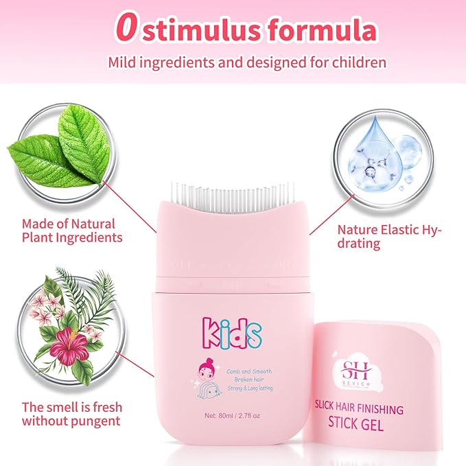 SEVICH Hair Gel For Kids With Comb, Toddler Hair Wax Stick For Girls - Quick Fix For Flyaways & Stray Ends - Frizz Control Finishing Stick - Gentle & Easy To Use 2.7fl oz/80ml