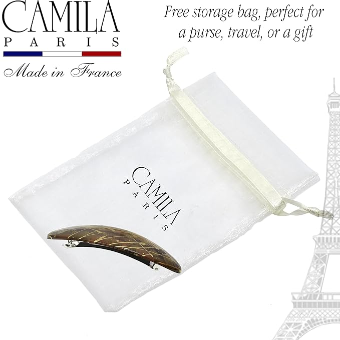 Camila Paris CP3872 French Hair Barrette Clip Oval Ligth Brown and Gold, Strong Hold Grip Hair Clips for Women, No Slip Rubberized Metal Closure, Durable Styling Girls Hair Accessories, Made in France