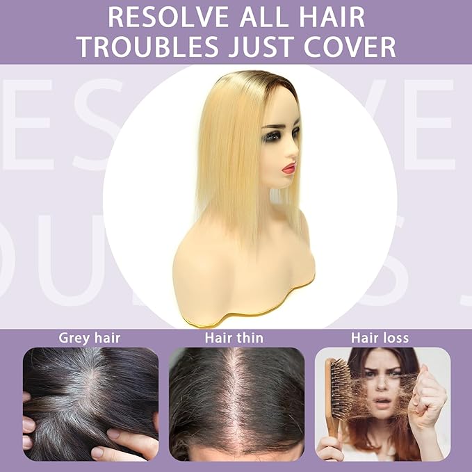 Womens Real Human Hair Toppers for Thin Hair #T3/60, 12 Inch Length 3x5 Inch Injected Silk Base 130% Density Hair Pieces
