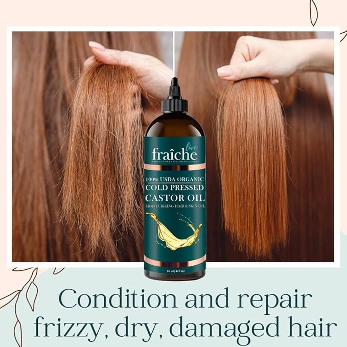 Organic Castor Oil (16oz) - Pure Castor Oil Organic Hexane Free Cold Pressed Unrefined Bottle - Natural Hair Growth Oil for Moisturizing & Healing Dry Skin - Castor Oil for Skin & Hair Treatment Oil