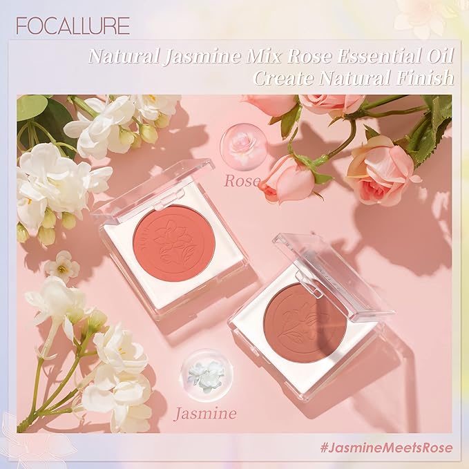 FOCALLURE Powder Palette Blush, Matte Mineral Blush Powder, Bright Shimmer Face Blush Makeup, Contour and Highlight Blush Palette, Highly Pigmented, Long Lasting, Waterproof, Blendable, #201