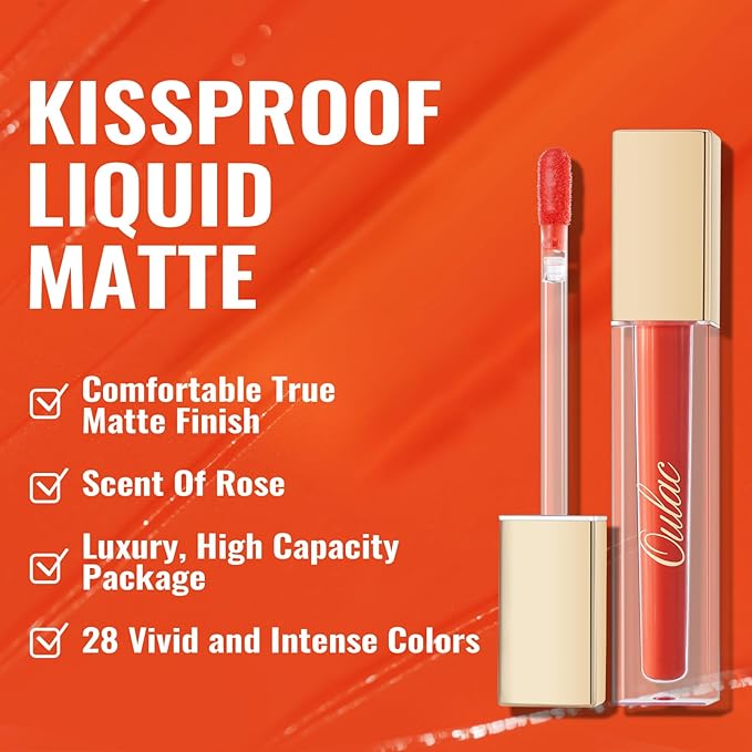 Oulac Matte Liquid Orange Lipstick for Women, Long Lasting Lipstick Waterproof Lip Stain, No Transfer, Creamy High Pigmented Formula with Rose Oil, Vegan & Cruelty-Free,Orange Red M07