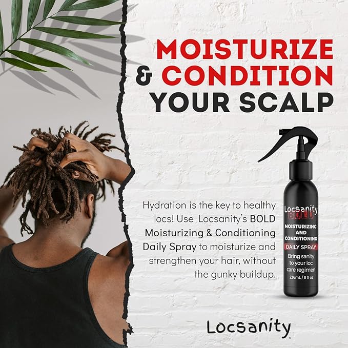 Locsanity BOLD Moisturizing Loc Spray - Natural Locs Care, Dreadlock Maintenance - Hair Scalp Moisturizer, Conditioning Spray for Dreads, Braids (8oz)