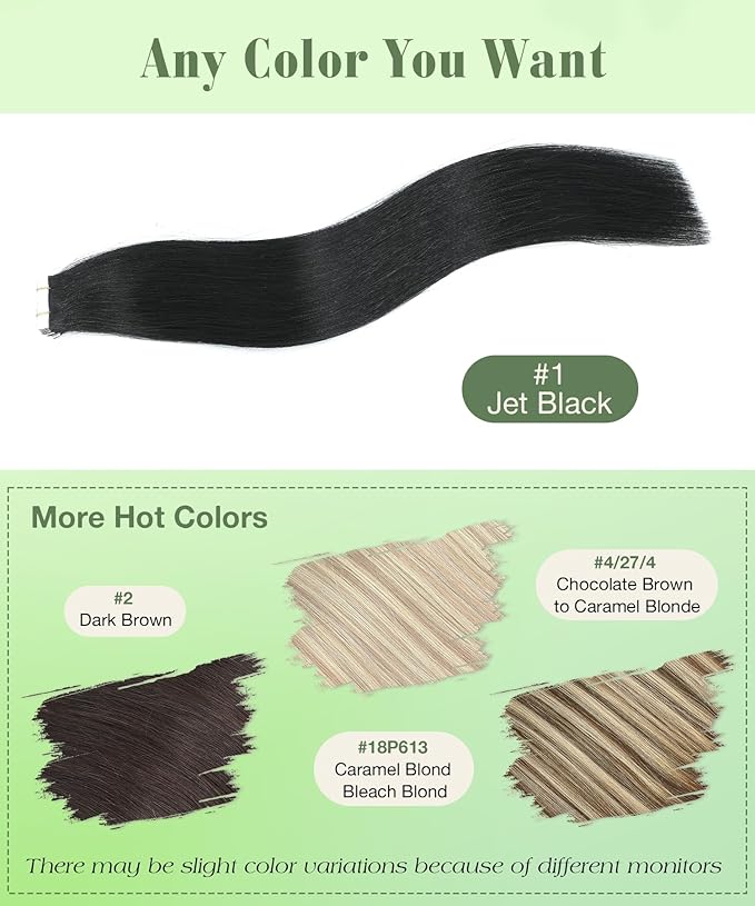 SURNEL Tape in Hair Extensions Color 1 Jet Black Hair Extensions Tape in Real Human Hair 20pcs 50g 14 inch(#1-14)