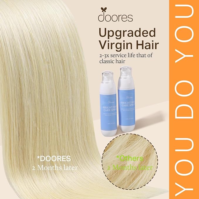 DOORES Human Hair Extensions Clip in, Ash Brown to Platinum Blonde 14 Inch 120g 7pcs, Real Clip in Hair Extensions Straight Natural Weft
