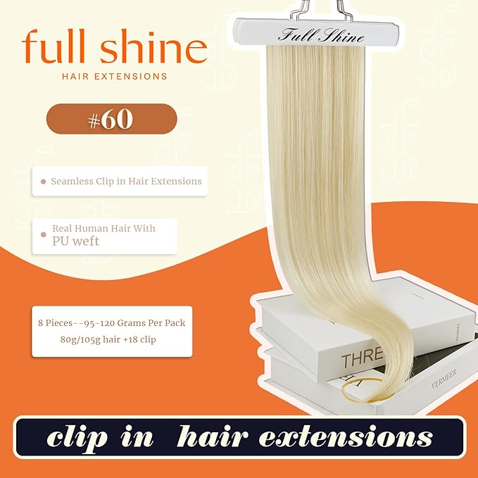 Full Shine Seamless Clip in Hair Extension Blonde Short Hair Extensions Clip in Platinum Blonde Hair for Women Clip in Extensions Add Volume 12 Inch 8 PCS 95 Grams