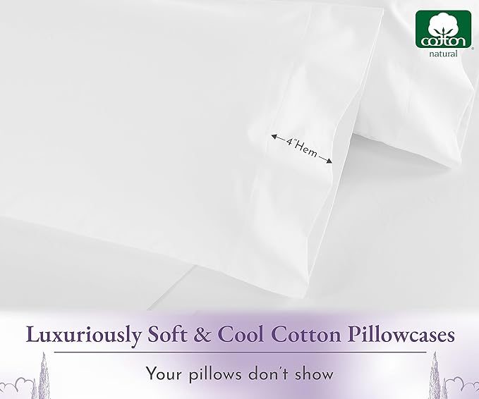 California Design Den King Size Pillow Cases Set of 2-1000 Thread Count Sateen, Soft and Thick 100% Cotton King Pillowcase Pair, Durable - White