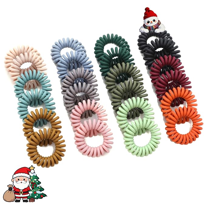 Spiral Hair Ties, 24 Pcs TPU No Crease Coil Hair Elastics, Multi-Color Matte, No Damage for Thick/Thin Hair, Hair scrunchies Ponytail Hlolders for Women Girls Kids (12 Colors)