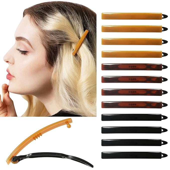 12pcs Hair Barrettes Set for Women and Girls, Hair Clips for Thick Thin Fine Hair, Non-metal Hair Accessories, Non-Slip Grip Handmade Snap Hairpin, BPA Free